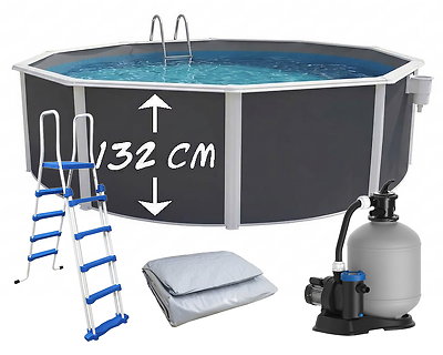 Piscine hors-sol acier Toi ANTHRACITE MAGNUM Secu ronde Ø 460cm H 132cm liner gris