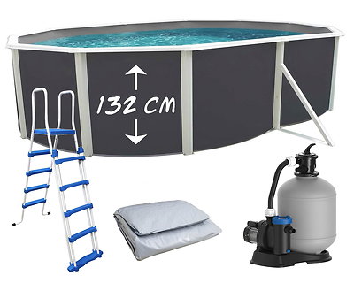 Piscine hors-sol acier Toi ANTHRACITE MAGNUM Secu ovale 550 x 366cm H 132cm liner gris