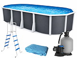 Piscine hors-sol acier Toi ANTHRACITE IBIZA ovale 915 x 457cm H 132cm liner bleu