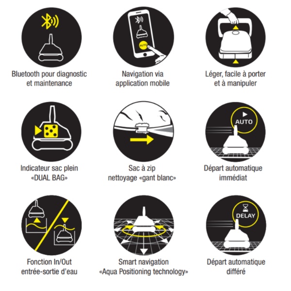 Filtration double et brosses mousse : nettoyage fond et parois tous revêtements