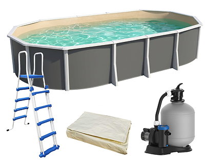 Piscine hors-sol acier Toi IBIZA ANTHRACITE Secu ovale 915x457X132cm liner sable