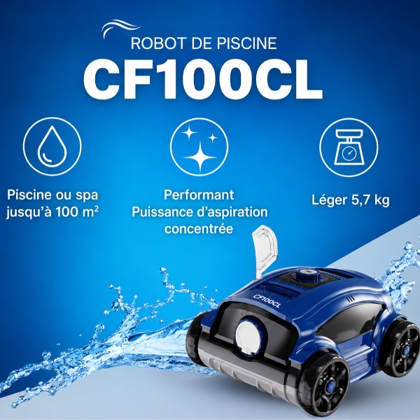 Nettoyage du fond de piscine sans fil : le CF100CL jusqu'à 80 m²