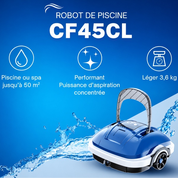 Robot sans fil Aqualux CF45CL : nettoyage fond autonome pour piscines jusqu'à 50 m²