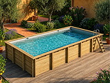 Piscine bois Altanka AQUA rectangulaire 10,2 x 5,2 m H. 1,45 m liner gris, ancrage beton