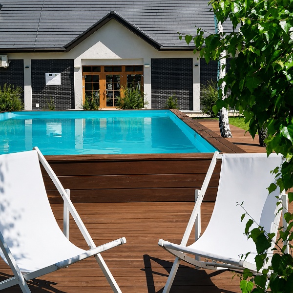 Fixations à sceller et livraison de la piscine bois Altanka AQUA 10,2 x 5,2 m