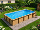 Piscine bois Altanka AQUA rectangulaire 10,2 x 5,2 x 1,45 m liner bleu, pose sur dalle