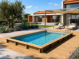 Piscine bois Altanka AQUA rectangulaire 10,2 x 5,2 x 1,45 m liner gris, pose sur dalle