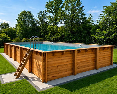 Piscine bois Altanka AQUA rectangulaire 10,2 x 5,2 x 1,45 m liner sable, pose sur dalle