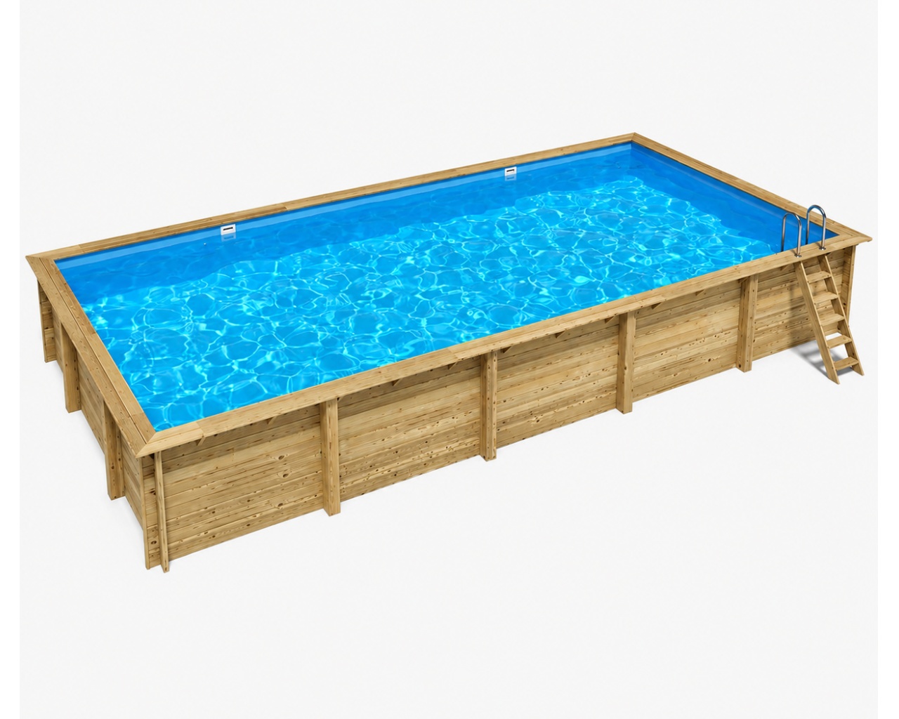Piscine bois Altanka AQUA rectangulaire 10,2 x 5,2 m H. 1,45 m liner bleu, sans dalle beton