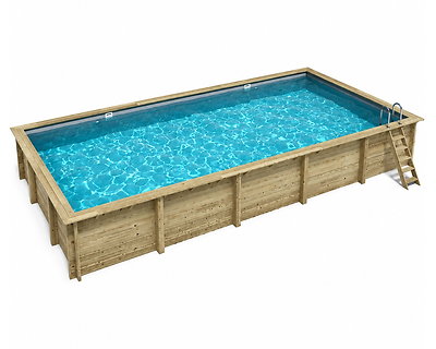 Piscine bois Altanka AQUA rectangulaire 10,2 x 5,2 m H. 1,45 m liner gris, sans dalle béton