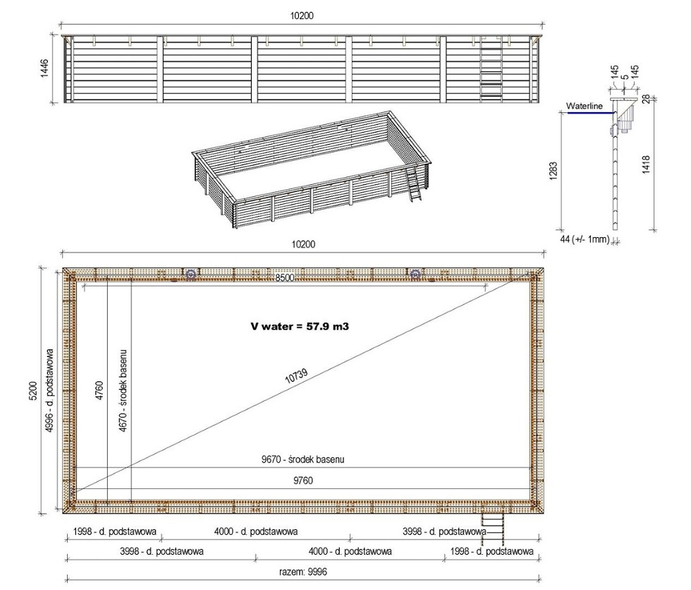 Le kit Altanka AQUA 1020 x 520 x 145 cm comprend :