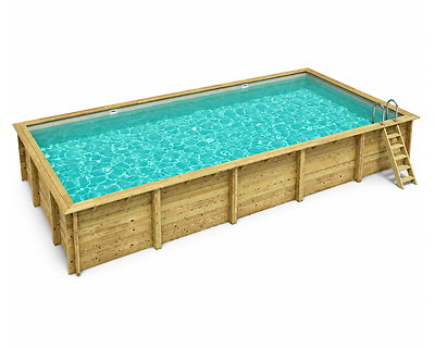 Piscine bois Altanka AQUA rectangulaire 10,2 x 5,2 m H. 1,45 m liner sable, sans dalle béton