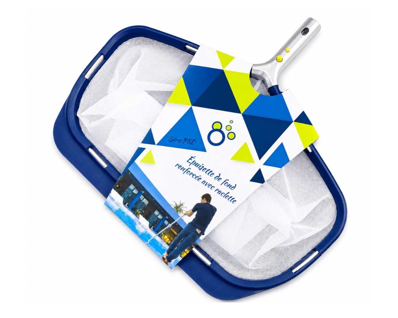 epuisette de fond piscine OCEDIS Serie PRO metal avec raclette et filet nylon micro-mesh