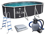 Bonne Affaire - Piscine hors-sol acier TOI ANTHRACITE MAGNUM COMPACT ovale 640x366 H 132cm line gris